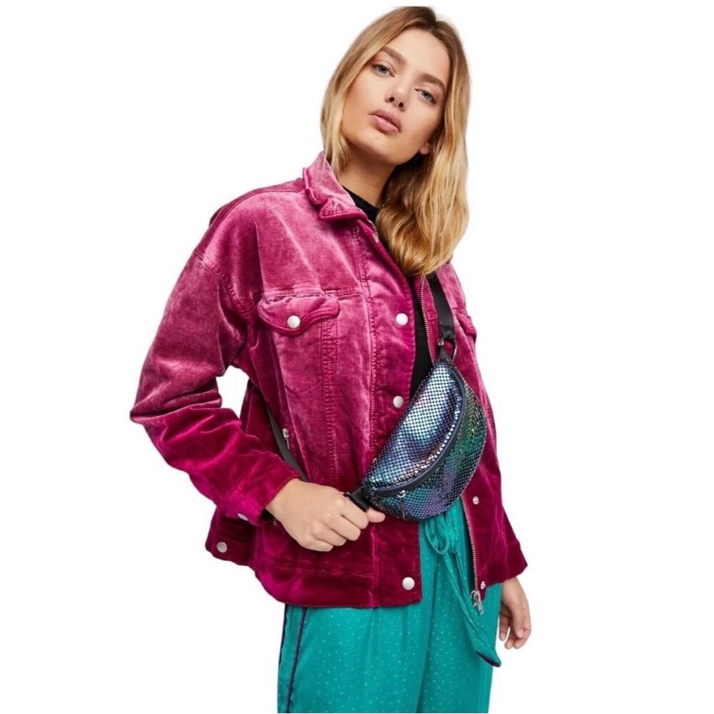 Free People Fuschia Velvet Trucker jacket